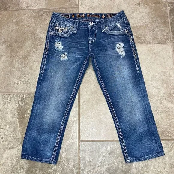 Rock Revival Alexia Crop Jeans Women’s 27 Low Rise Stretch Distressed EUC - Picture 3 of 12